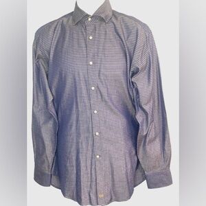 Thomas Dean Navy and White Thatch Patterned Button Down Collar Shirt XL